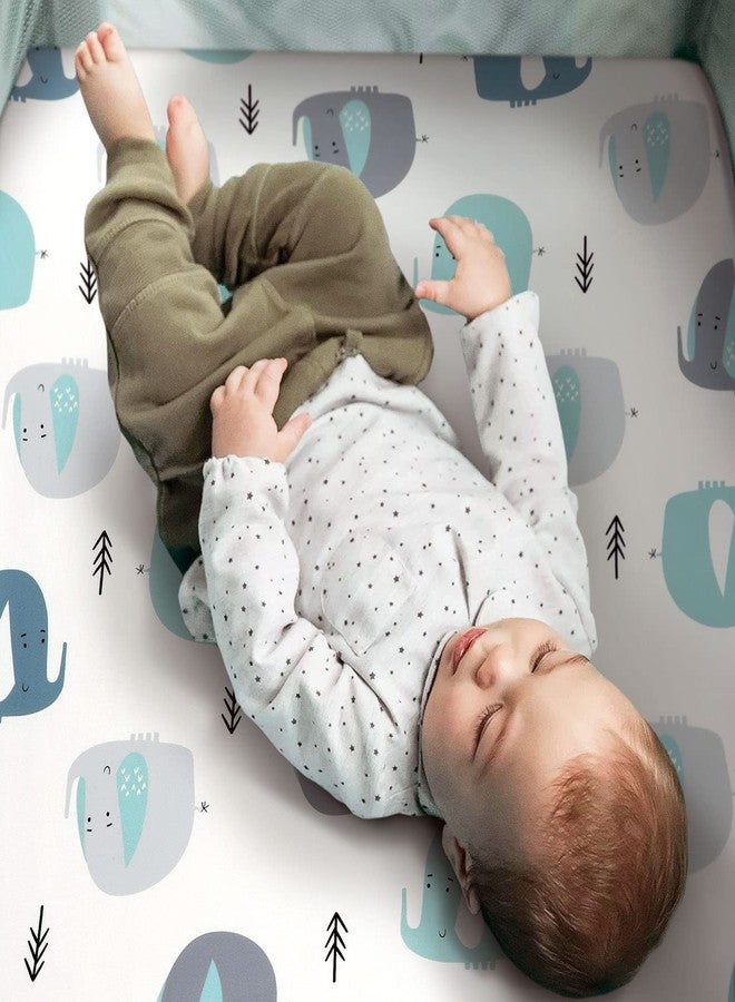 GRSSDER طقم ملاءات سرير أطفال من GRSSDER، ناعم للغاية وقابل للتمدد، مصنوع من قماش جيرسي محبوك، عبوة من قطعتين، ملاءات سرير أطفال محمولة/صغيرة الحجم مع جيب عميق، بتصميم فيل لطيف للبنات والأولاد - Image 5